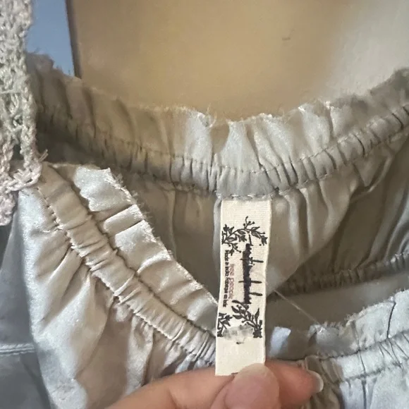 Free People Satin and Crochet Mix Top in Sage Gray - Picture 2 of 4
